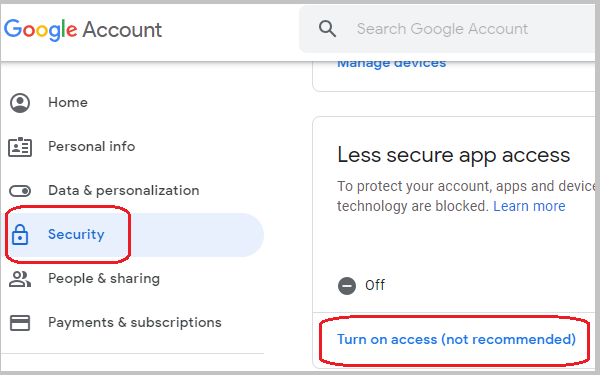 outlook for mac gmail less secure apps